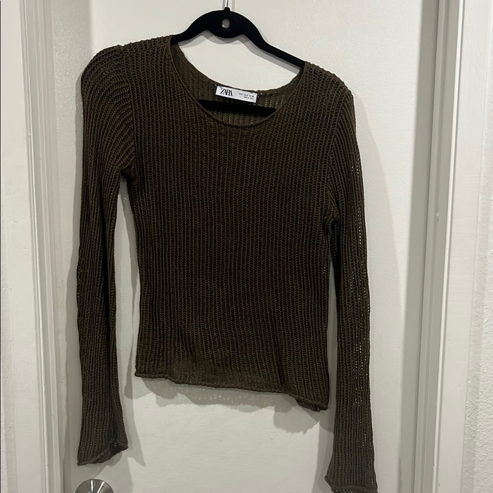 Zara Green Ribbed Long Sleeve Top